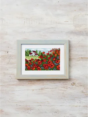 Produktbild von Permin Kreuzstich Stickpackung "Mohnfeld", Zählmuster, 18x13cm, 13-1327