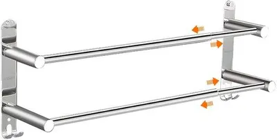 Immagine prodotto di Portasciugamani da parete in acciaio inossidabile lucido, estensibile da 43 a 75 cm, con ganci