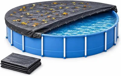 Produktbild von Runde Poolabdeckung – 200 g/m² starke Plane – UV-beständige Solarabdeckung für Sommer und Winter – robuste Abdeckung in Schwarz (380 – 420 cm (Ø 480 cm))