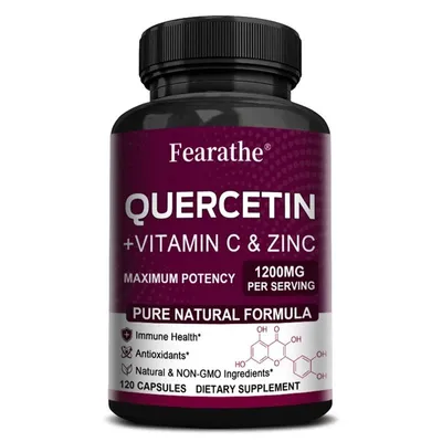 Immagine prodotto di Quercetina 1200 mg + vitamina C + zinco (120 capsule) Integratore alimentare, sistema immunitario, cuore, antiossidante, circolazione, denti, ossa, nervi