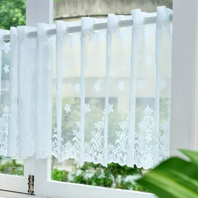 Vitrage-Vorhang 50x150 cm, Weiß, Blütenblätter, für kleine Fenster
