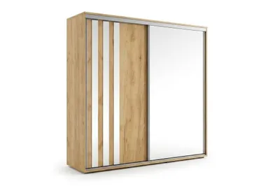 Produktbild von A8 Schiebetürenschrank - Craft Gold, Lamellen Weiß - 100 x 62 x 215 cm