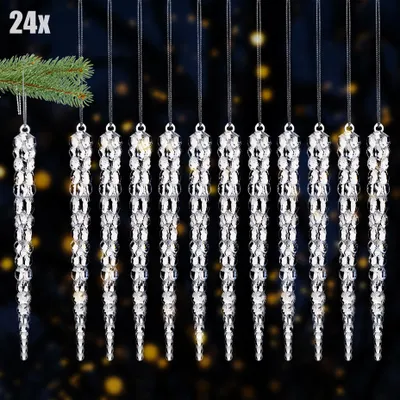 Produktbild von com-four® 24x Deko Anhänger Eiszapfen - 17,5 cm Eiszapfen-Anhänger