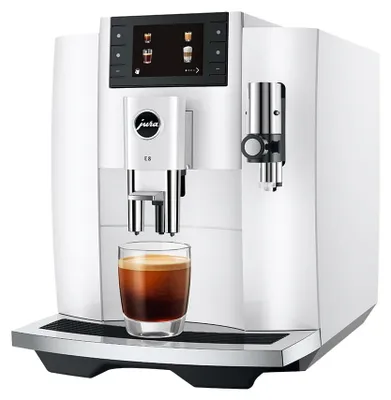 Zdjęcie produktu dla JURA E8 (EC), Ekspres do espresso, 1,9 l, Ziarna kawy, Kawa mielona, Wbudowany młynek, 1450 W, Biały