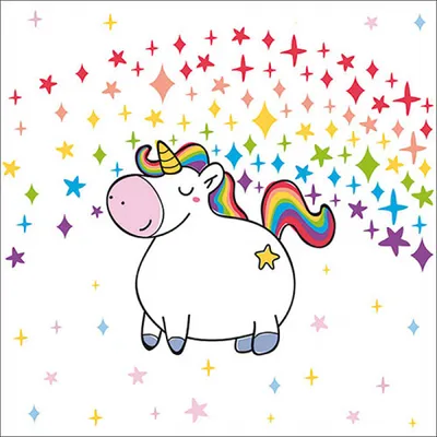 Produktbild von Servietten Papier 33x33cm 3-lag. mit Einhorn & Regenbogen Motiv 20 Stk