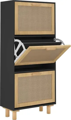 Obrázek produktu pro vidaXL Botník černý 52x25x115 cm Dřevěný materiál a ratan Natural