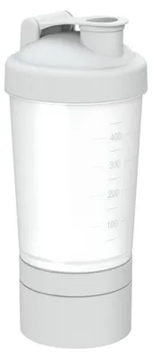 Image de Shaker "Protein" Pro 2+ de 400 ml - Shaker fitness pour boissons protéinées & sportives avec trois compartiments amovibles et passoire amovible - transparent/blanc