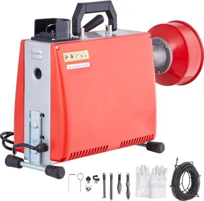 Obrázek produktu pro Stroj na čištění potrubí 250 W - zařízení na čištění potrubí 20 m x 15,8 mm / 4,6 m x 9,5 mm - účinné čištění odtoků - ideální pro domácí i komerční použití