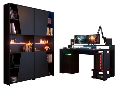 Zdjęcie produktu dla Biurko komputerowe do gier w zestawie z szafką Parisot "Gaming1" z oświetleniem LED