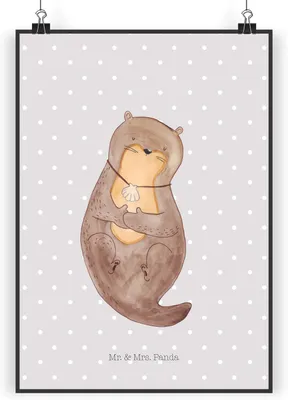 Produktbild von Mr. & Mrs. Panda Bild Otter Muschel DIN A4 - Grau Pastell - Geschenk, drucke, Büro, Träumen, Motivation, Wanddekoration, Kunstdruck, Süß, wanddeko, Plakat
