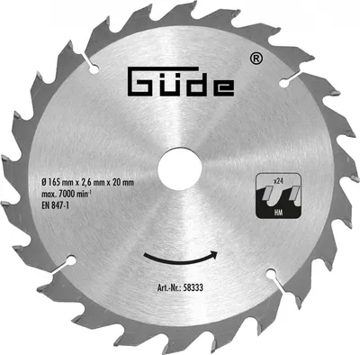 Produktbild von Güde Holzsägeblatt HM - 20T - 165x20x24mm - für Güde Kreissäge und Güde Handkreissäge