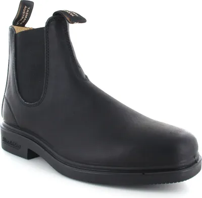 A black Blundstone boot on a white background.
