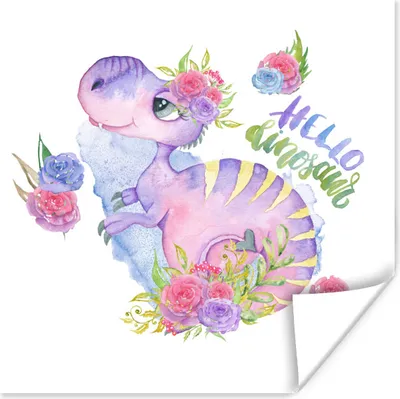 Produktbild von MuchoWow® Poster Dinosaurier - Kinderzimmer - Zitat - Mädchen - Kinder - Rosa 50x50 cm - Wohnzimmerdekoration