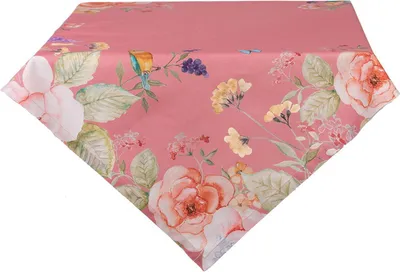 Produktbild von Clayre & Eef Tischdecke 100x100 cm Rosa Baumwolle Blumen