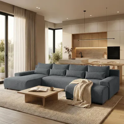 Produktbild von Ecksofa BENNY Grau U-Form Modernes Polstersofa mit Schlaffunktion und Bettkasten