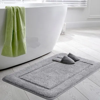 Image de Tapis de bain 60 x 90 cm, d'une seule pièce, antidérapant et lavable, tapis de bain en microfibre douce, absorbant et à séchage rapide, gris