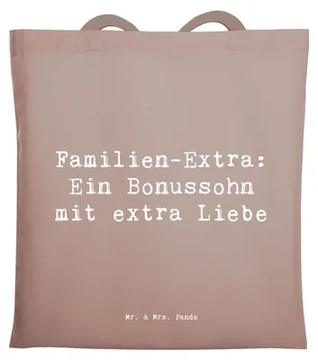 Produktbild von Mr. & Mrs. Panda Jutebeutel Spruch Bonussohn Liebe - Braun Pastell - Geschenk, Patchworkfamilie, Stiefsohn, Familienbindung, Schultasche, dokumententasche, Jubiläen