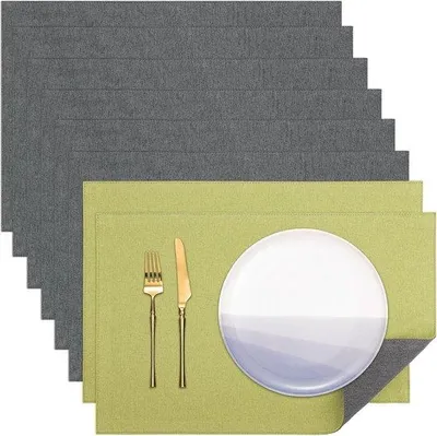 Produktbild von Antislip-Tischdecken, waschbar, doppelseitig, Set von 8, Stoff, grün-grau, 45 x 30 cm