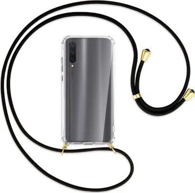 Produktbild von Handykette Backcover-Schutzhülle mit Band (Metall goldfarben) für Xiaomi Mi 9 Lite / CC9 - schwarz