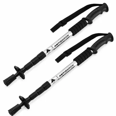 Produktbild von MidGard Teleskop Nordic Walking Stöcke, 50-110 cm höhenverstellbar, Antischock Dämpfung, Wanderstöcke Silber 2 Stk.