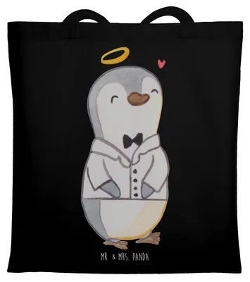 Produktbild von Mr. & Mrs. Panda Tote Bag Pinguin Konfirmation Hemd - Schwarz - Geschenk, Zuversicht, Jutebeutel, Sonnenschein, Laptoptasche, Vertrauen, Beutel, Tasche, Hoffnung