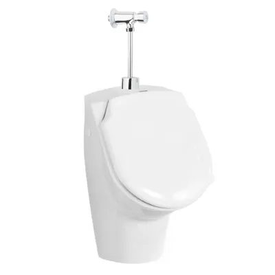 Produktbild von Pissoir Urinalbecken Urinal Zulauf von oben mit Deckel, Druckspüler, Ablaufsiphon & Hygiene Glasur, weiß