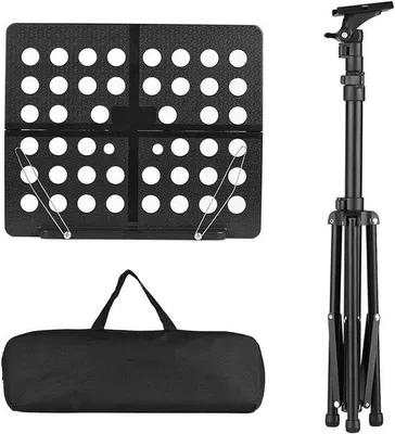 Produktbild von Notenständer faltbar - Notenhalter - Musikdisplay - Aluminiumlegierung Rahmen - 50-140cm Höhe - Schwarz