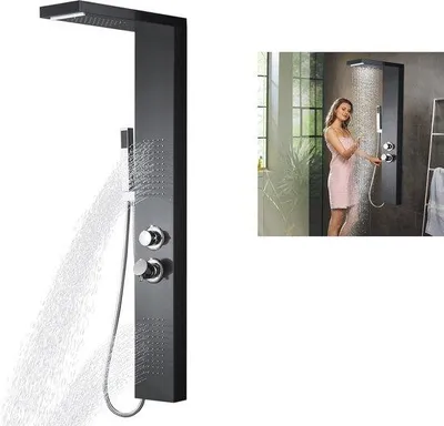 Image de Cabine de douche multifonctionnelle avec douche à effet pluie et jets de massage - Système de douche 4 en 1 en acier inoxydable