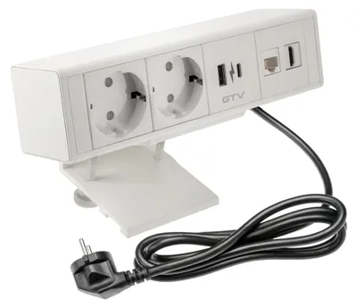 Productafbeelding van Meubelstopcontact BAR, 2 x Schuko, 1 x USB A, 1 x USB C, 1 x RJ45, 1 x HDMI, 1,5 m, Wit