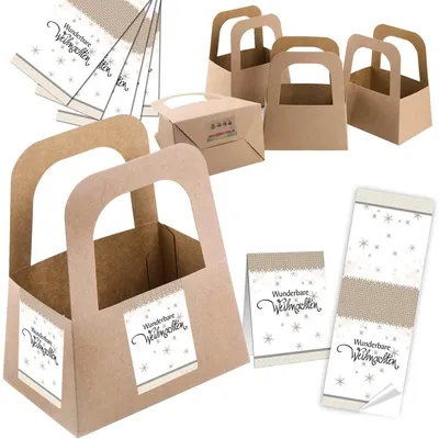 Produktbild von 5 kleine Henkelkörbe + 10 Aufkleber WUNDERBARE WEIHNACHTEN in beige weiß