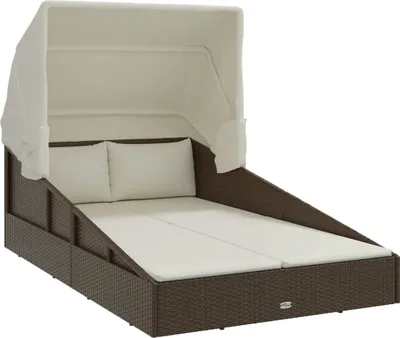Produktbild von Sonnenliege mit Faltdach Braun 200x114x128 cm Poly Rattan