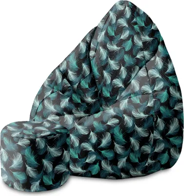 Produktbild von Dreamroots Bean Bag 80x80x120cm Sitzsack mit Lehne und Hocker und Bezug mit Füllung Sitzsack Erwachsene mit Füllung Turquoise Feathers