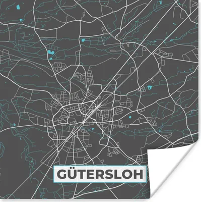 Produktbild von MuchoWow® Poster Stadtplan - Karte - Gütersloh - Blau - Deutschland - Karte 100x100 cm - Babyzimmer