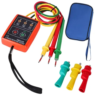 Productafbeelding van Fasemeter AC60 V  600 V met krokodillenklemmen, zoemer en digitale faserotatiemeter