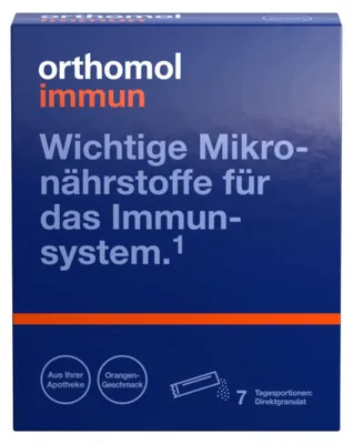 Produktbild von Orthomol Immun - Mikronährstoffe zur Unterstützung des Immunsystems - mit Vitamin C, Vitamin D und Zink - Orangen-Geschmack, 7 St. Tagesportionen
