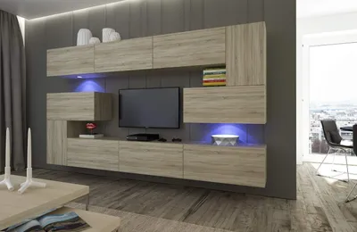 Produktbild von Furnitech Wohnwand Wohnzimmer - Wohnzimmer Möbel mit LED Weiß - Hängend Wohnwand Modern - Regale und TV Schrank (Albania AN3-17S-M13 1B)
