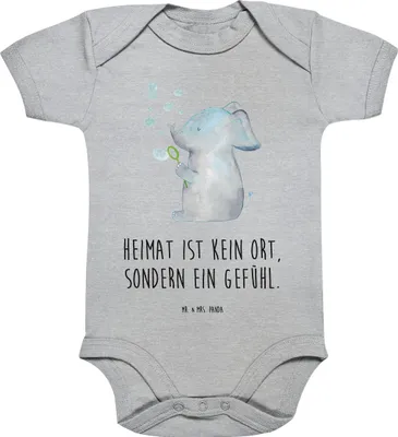 Produktbild von Mr. & Mrs. Panda Strampler Elefant Seifenblasen 1. - 3. Monat - Heather Grey - Geschenk, Liebe, Lustige Sprüche, Elefanten, Heimat, Babybody, Baby, Liebesspruch