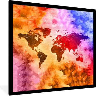 Produktbild von MuchoWow® MuchoWow® Gerahmtes Poster Weltkarte - Farben - Abstrakt 40x40 cm - Poster mit zchwarzem Bilderrahmen - Mit Rahmen - Wanddekoration Schlafzimmer