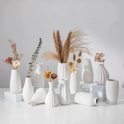 Zdjęcie produktu dla Wazon ceramiczny biały minimalistyczny do kwiatów dekoracja domu zestaw 12