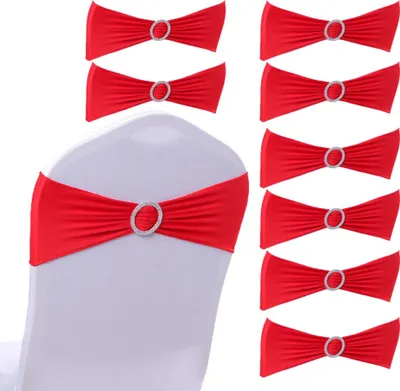 Obrázok produktu pre 10 kusov červených strečových svadobných dekorácií Elastický Elastanový kryt stoličky Sashes Lúče Elastické popruhy na stoličky s prackou Posuvník Sashes Lúče