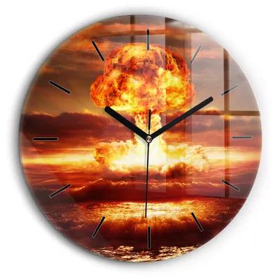 Produktbild von Wallfluent Große Wanduhr – Stilles Quarzuhrwerk - Uhr Dekoration Wohnzimmer Schlafzimmer Küche - Zifferblatt mit Striche - schwarze Zeiger - 60 cm - Atombombenexplosion