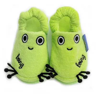 Image de Chaussons Milk&Moo Cacha Frog pour enfants, %100 coton, tongs avec semelle antidérapante, pantoufles d'intérieur pour bambins filles et bambins garçons, vert, pour 2-4 ans