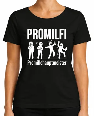 Produktbild von PROMILFI Promillehauptmeister Lustig Saufen Bier Party JGA Alkohol Damen T-Shirt, Schwarz, 3XL