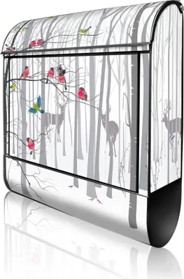 Zdjęcie produktu dla banjado design skrzynka na listy stalowa czarna z przegrodą na gazety malowana proszkowo "Winterwald" 38x46x12,5cm & 2 klucze - Skrzynka pocztowa A4 z materiałem montażowym [BKSCH 10660]