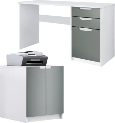 Produktbild von Vladon Büromöbel Homeoffice Set Paris,  Germany mit Druckerkommode und Schreibtisch, Weiß matt / Graphit seidenmatt