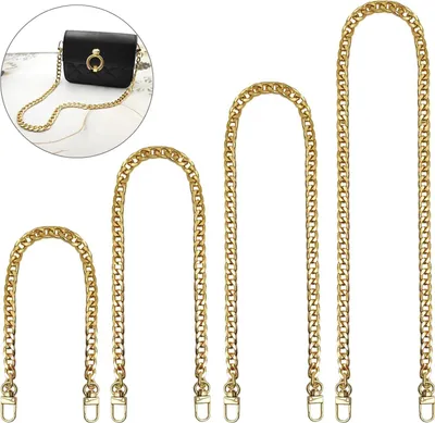 Produktbild von Taschenkette, 4 Stück Tasche Kette, Metall Kette Trageriemen Gold Kette für Tasche, Flacher Kettenriemen, Handtaschenkettenriemen, für Handtasche Geldbörse Clutch Abendtasche (Gold)