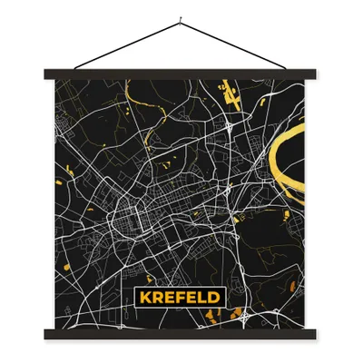 Produktbild von MuchoWow® Textilposter Krefeld - Stadtplan - Gold - Karte - Deutschland 60x60 cm mit schwarzem Rahmen - Posteraufhänger