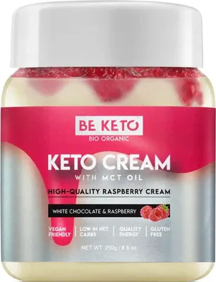 Produktbild von BeKeto Keto Creme mit weißer Schokolade und Himbeergeschmack 250g