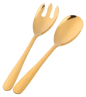 Salatbesteck-Set, 2-teilig, gold, Edelstahl, Löffel und Gabel