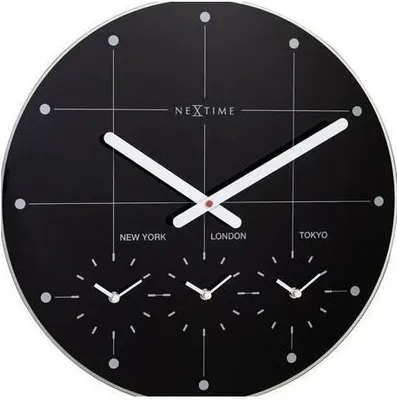 Produktbild von Weltzeituhr schwarz Ø43cm geräuschlos Glas für Büro & Zuhause